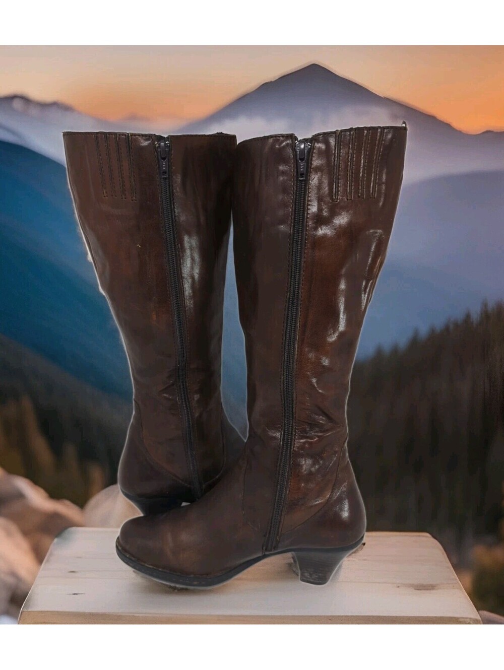 Born Brown Leather Tall Knee High Riding Boots Side Zip Women 7.5 Brown Boc Navi